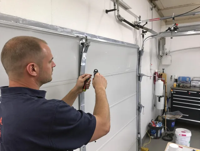Before and after garage door dent repair by Wellington Garage Door Repair in Wellington