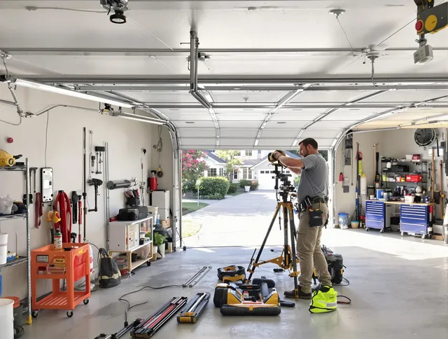 Wellington Garage Door Repair specialist performing laser-guided track alignment in Wellington